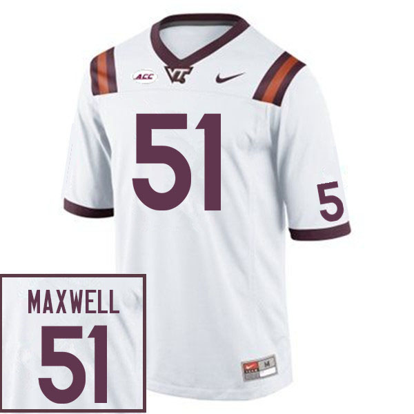 Men #51 Tre Maxwell Virginia Tech Hokies College Football Jerseys Sale-White